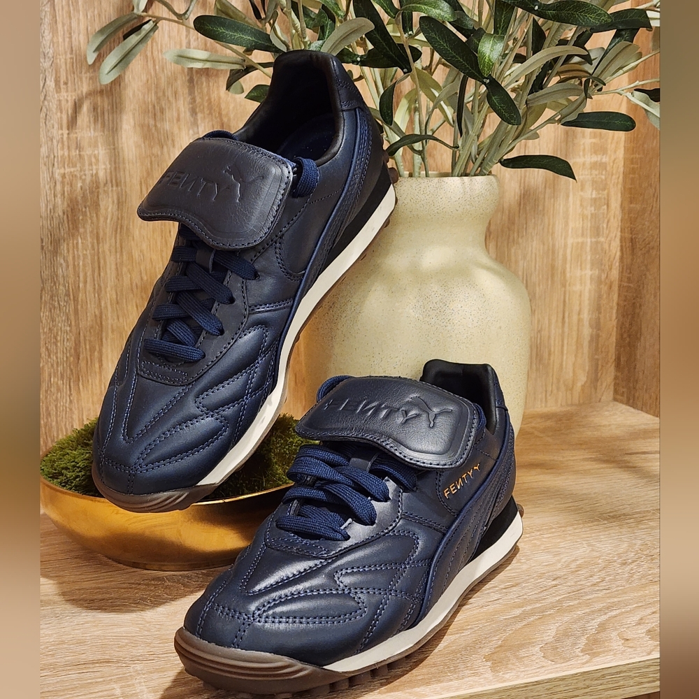 PUMA x Fenty Avanti L logo-debossed Women's Blue Leather Sneakers Size 9
